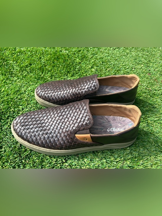 Olukai Lae’ahi Lauhala Men’s 15 EUR 48 Dark Brown Woven Leather Shoes Loafers main image 11